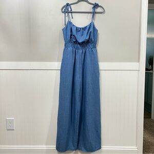 NEW Stitch Fix Gilli Megan Tie Strap Jumpsuit Indigo Blue Wide Leg Large